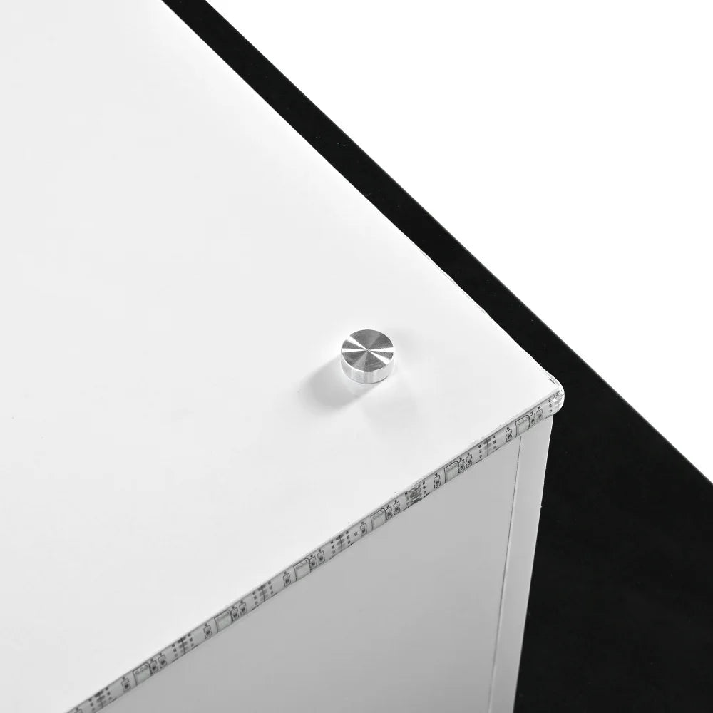 Modern Mobil Kaffebord med LED – Högblank Glasdesign – Svart & Vit – För Vardagsrum