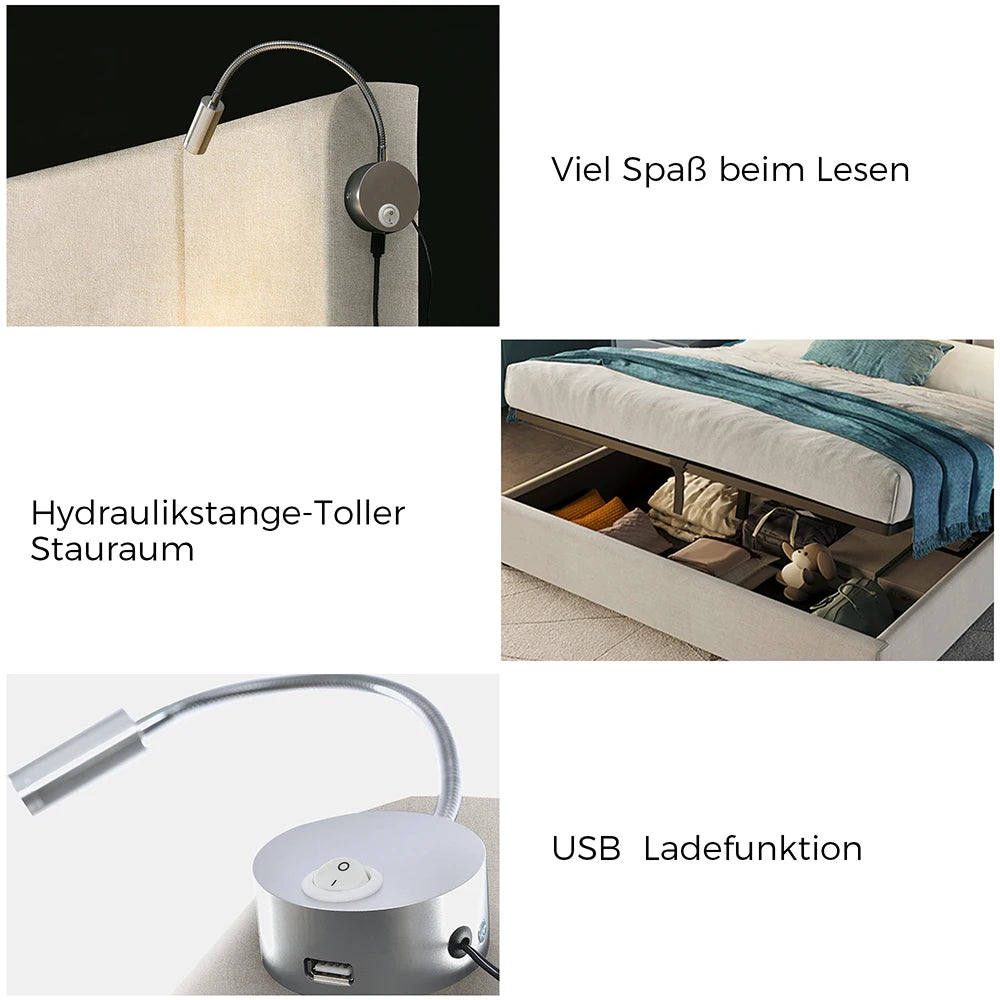 KOMHTOM Dubbelsäng med Förvaring – Modern Komfort med USB & Läslampa
