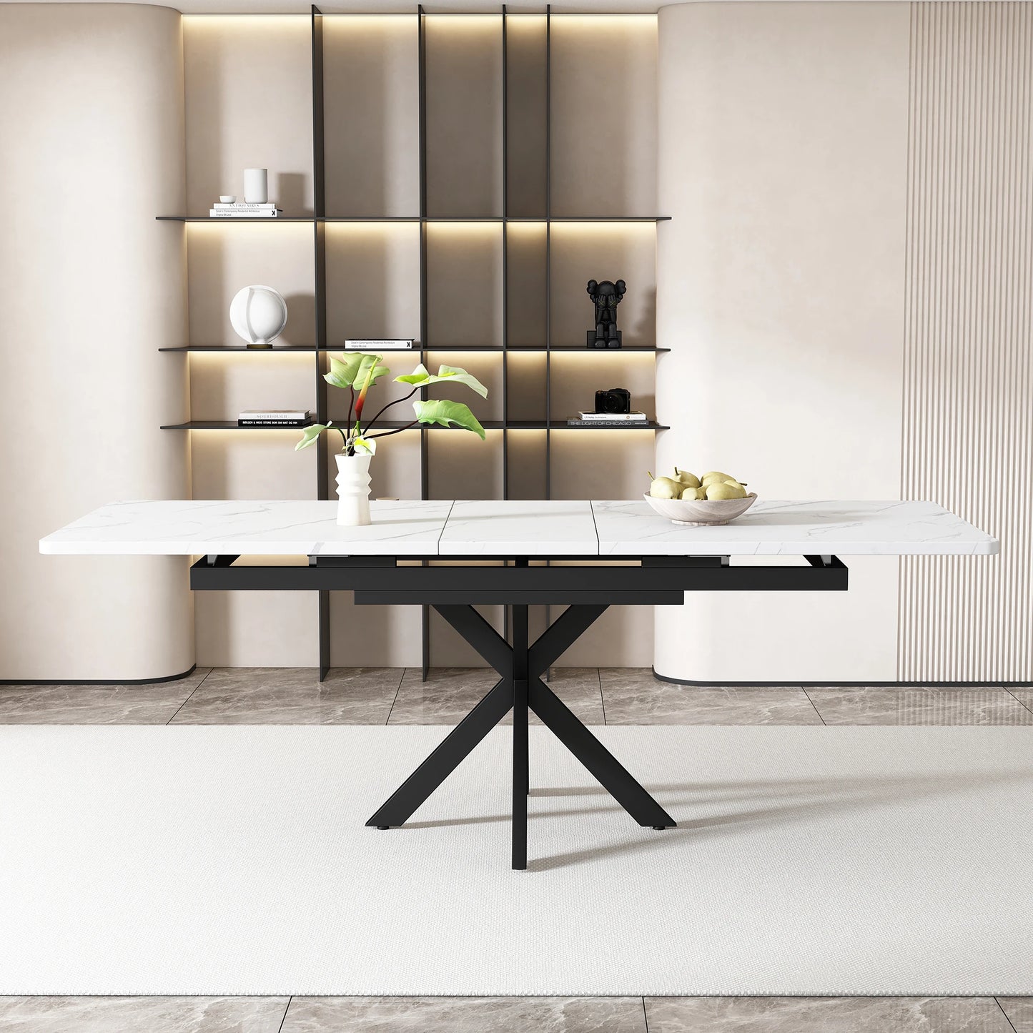Utdragbart Matbord – Automatisk Funktion, Rektangulär Design, Modern Stil för Matsal & Vardagsrum