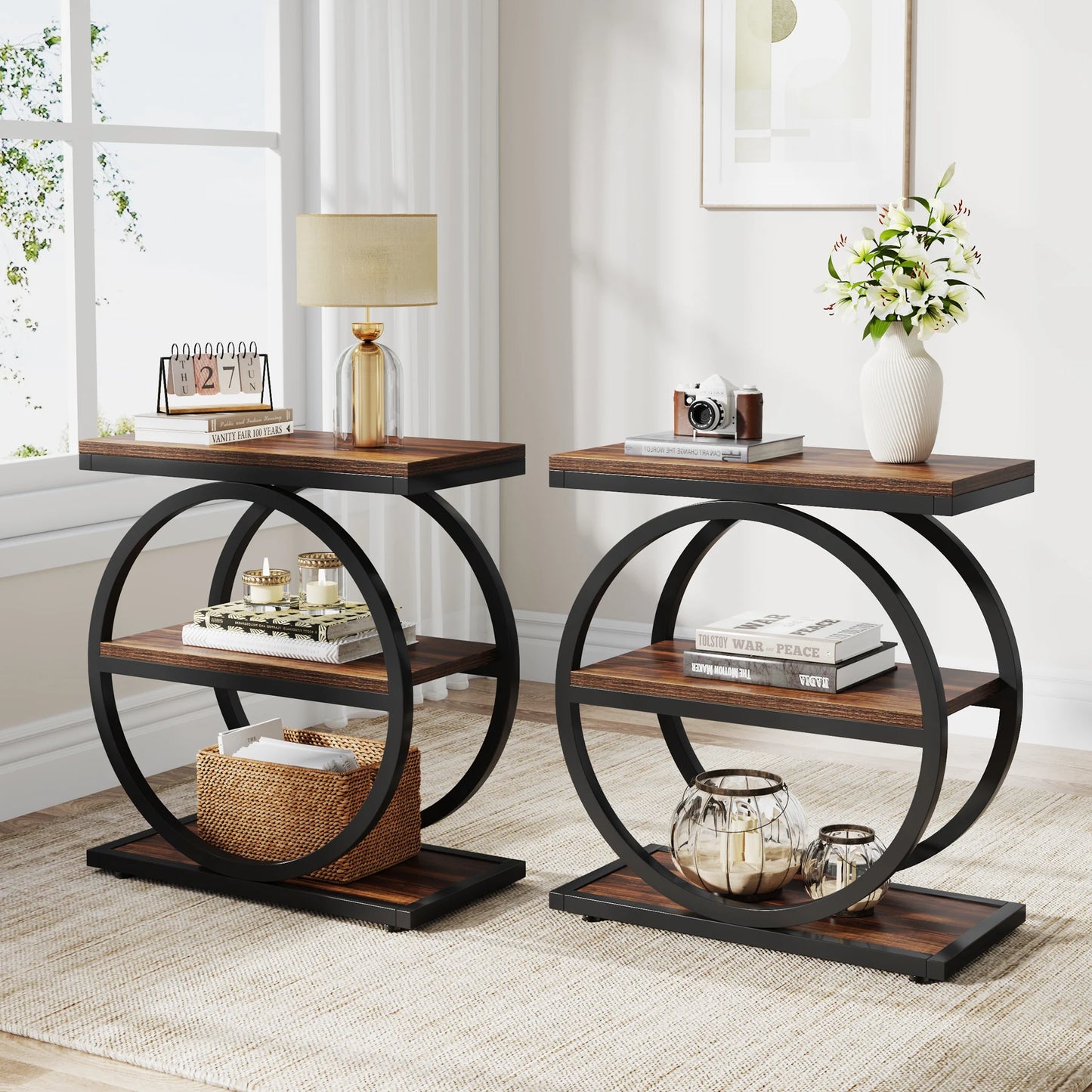 Tribesigns Industriellt Sidobord – Smal Design med 3 Hyllor
