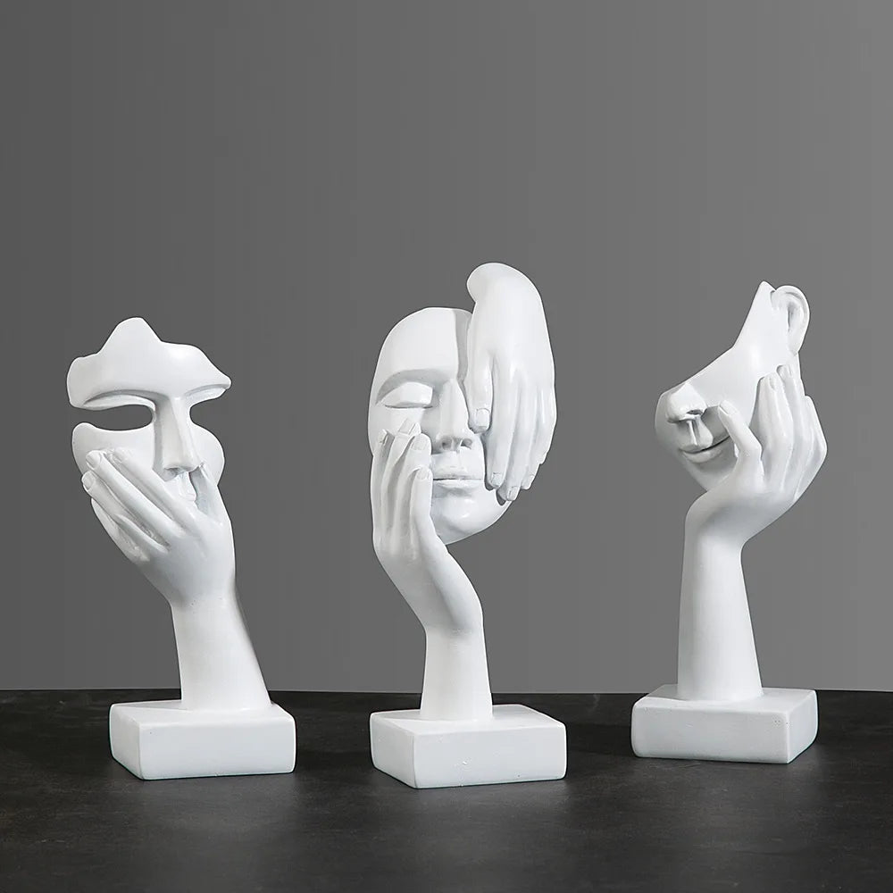 Elegant Huvudskulptur i Harts – Abstrakt Mask med Hand för Hem & Kontor