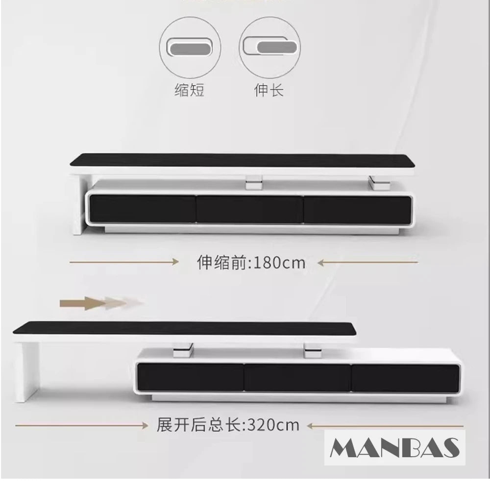 MANBAS TV-bänk & Smart Soffbord – Glansig Vit/Svart Design för Vardagsrummet