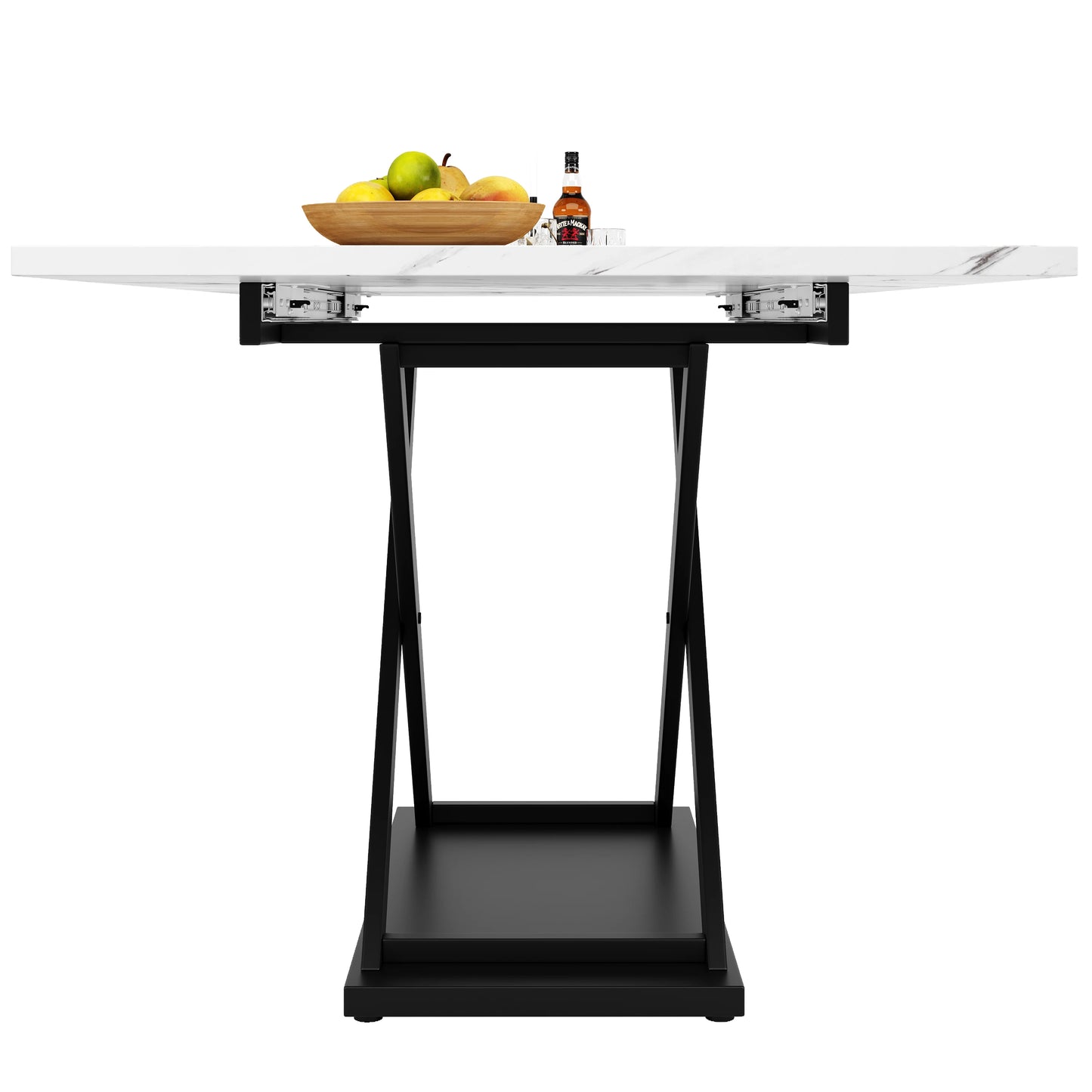 Förlängningsbart Matbord – Vit Marmorskiva & Svarta Järnben i Modern Design