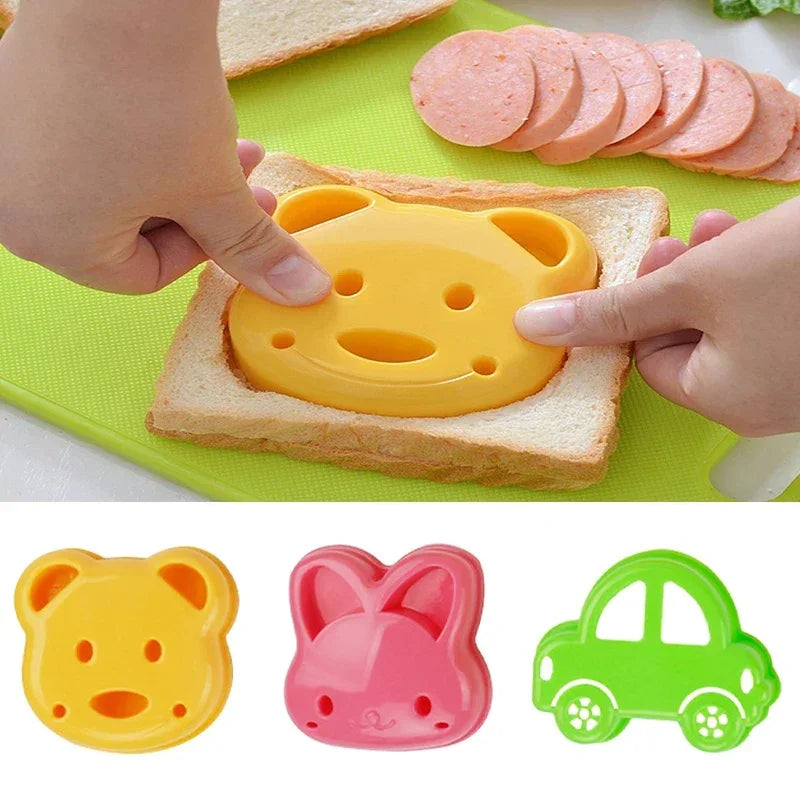 2-pack Smörgåsformar – Söta djurmotiv (björn, katt, kanin, bil) – DIY-mackor & bakning