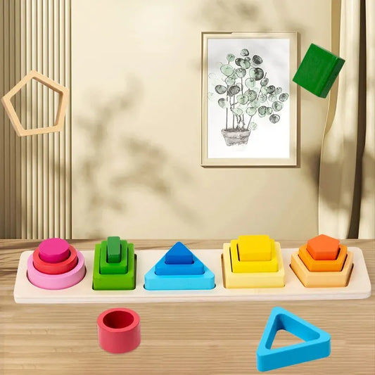 Montessori Träleksak – Sorterings- & Stapelleksak för Barn, Färg & Forminlärning