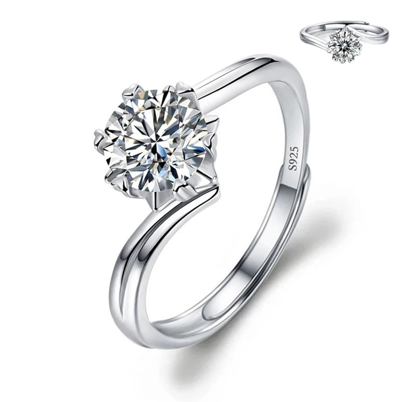 Justerbar Moissanite Förlovningsring – Öppen Design i Silverpläterad Koppar – Elegant & Prisvärd