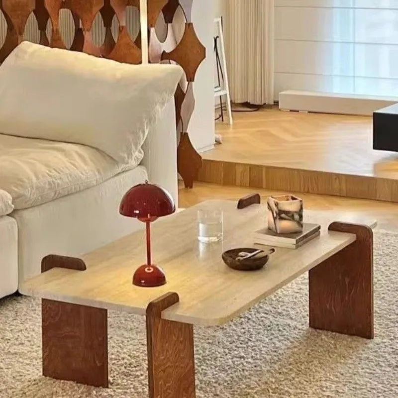 ☕ Nordiskt Soffbord – Rektangulärt Bord i Massivt Trä & Stenfinish