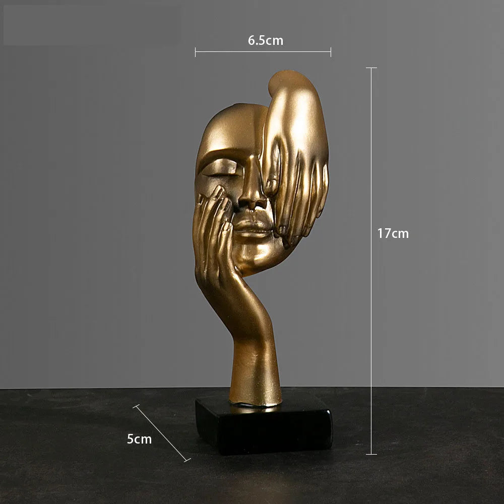 Elegant Huvudskulptur i Harts – Abstrakt Mask med Hand för Hem & Kontor