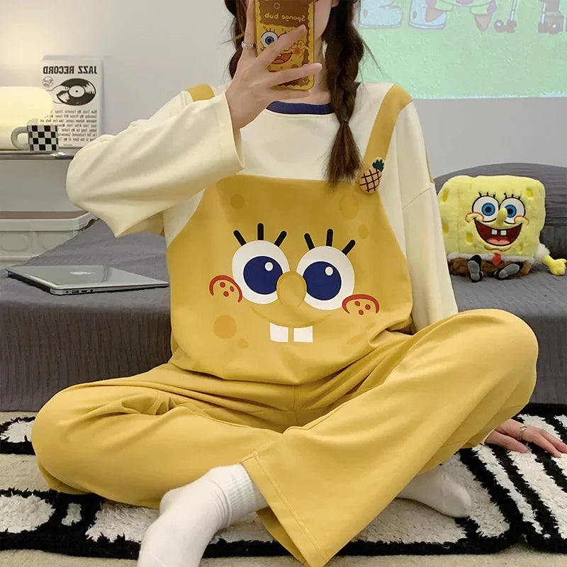 🛌 100% Kammad Bomull Pyjamas för Kvinnor – Höst/Vinter – Söt Tecknad Design – Långärmad & Långbyxor