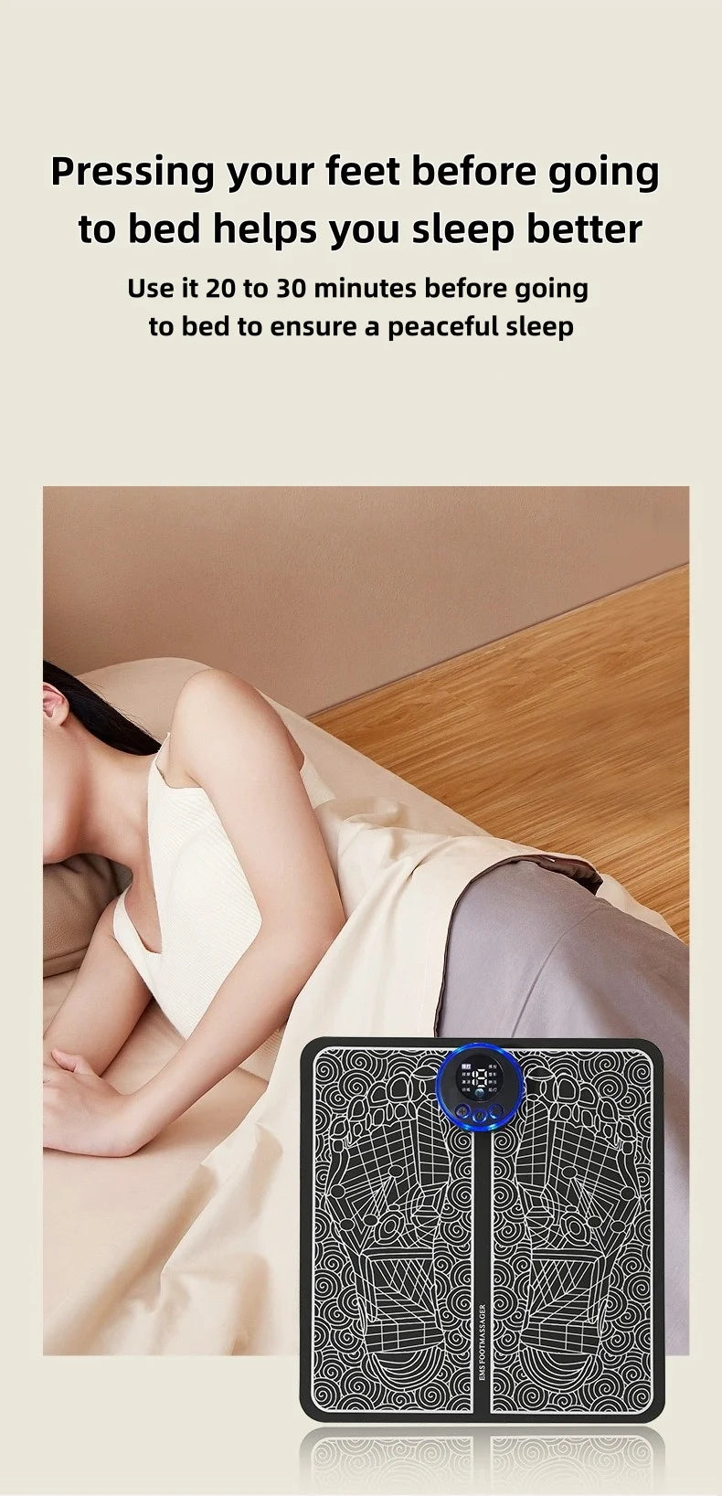 EMS Fotmassage Matta – Elektrisk muskelstimulator med 8 lägen & USB-laddning