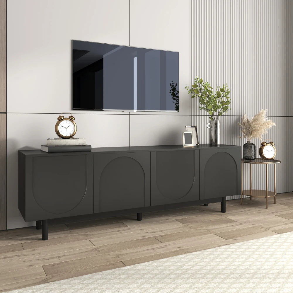 Modern Svart TV-bänk – Elegant Design med Justerbar Förvaring