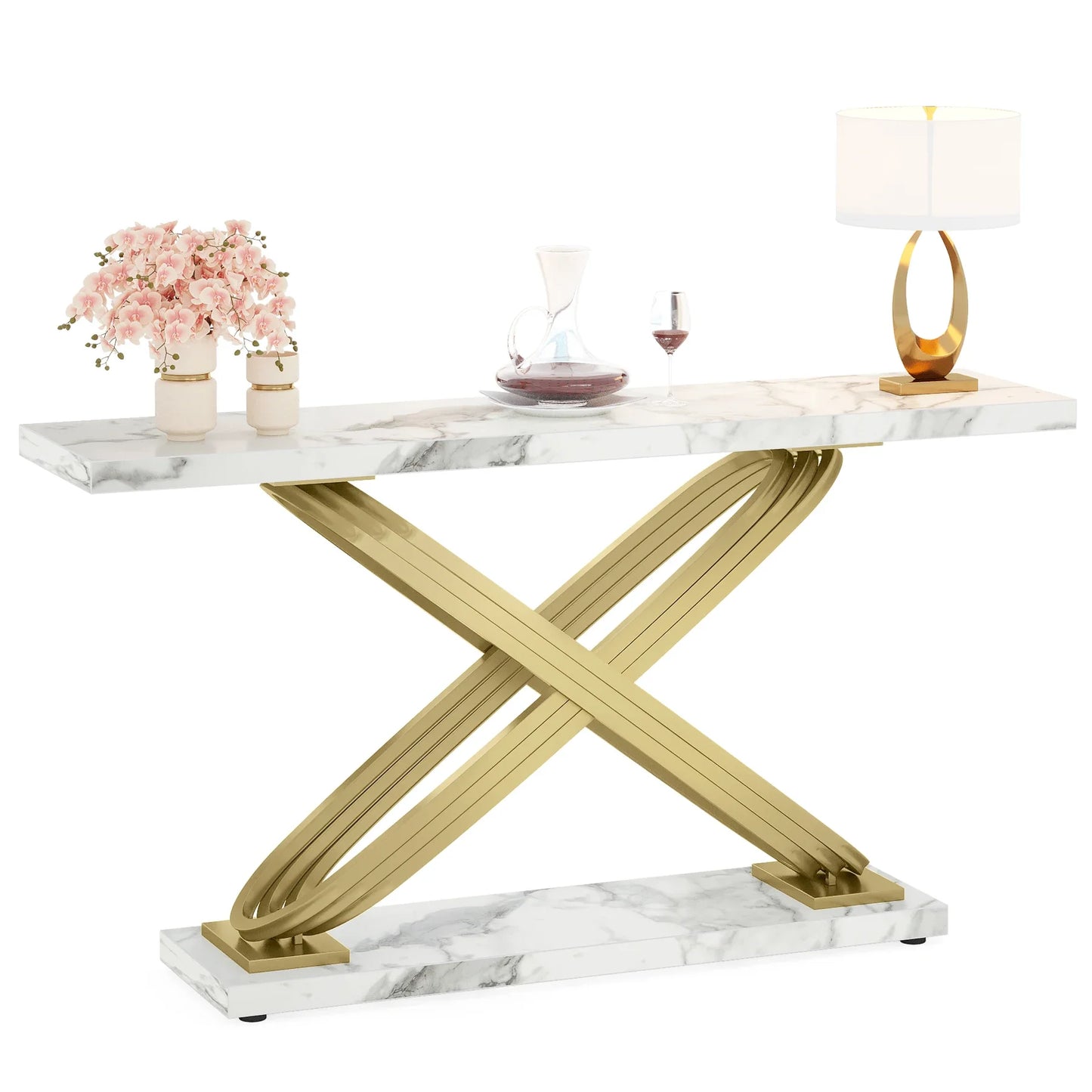 Tribesigns 140 cm Konsolbord – Marmorlook & Guld – Smal Rektangulär Design för Vardagsrum & Hall