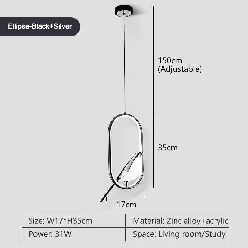 Roterbar LED-pendellampa med skata – modern taklampa i metall