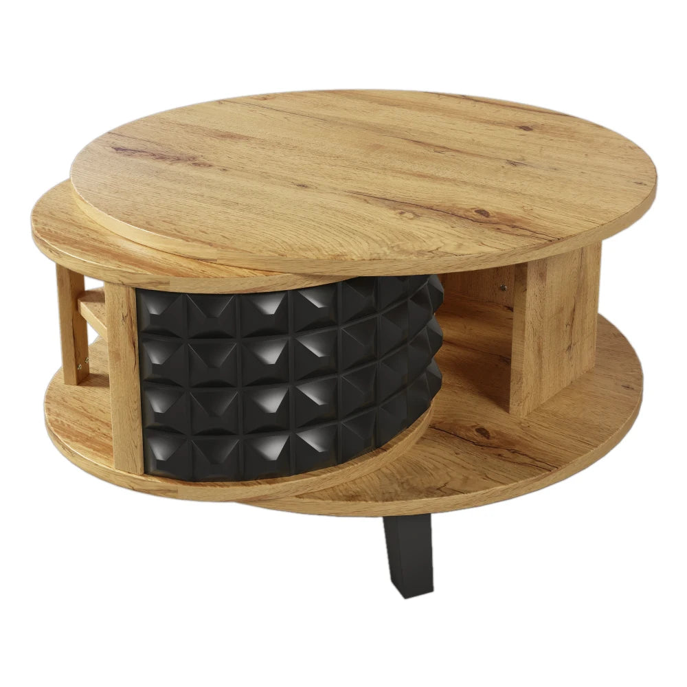 Roterbart Soffbord 2-i-1 – Med Dold Hylla – Modern Design i Trä & Svart – 85.2×80×45.2 cm