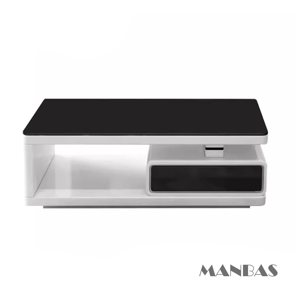 MANBAS TV-bänk & Smart Soffbord – Glansig Vit/Svart Design för Vardagsrummet