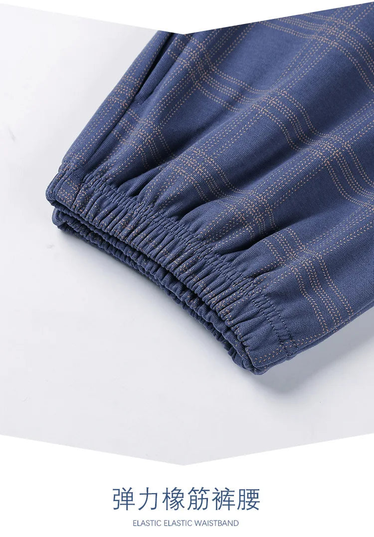 Herrpyjamas i 100% Bomull – 2-delad Set – Patchwork Design – Långärmad & Byxor – Vår/Höst/Vinter