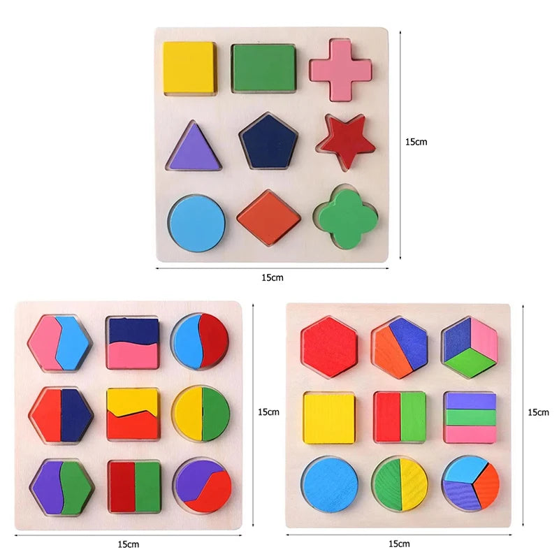 Träpussel Montessori – Geometriska Former & Sorteringslek | Pedagogisk Leksak för Barn från 3 år