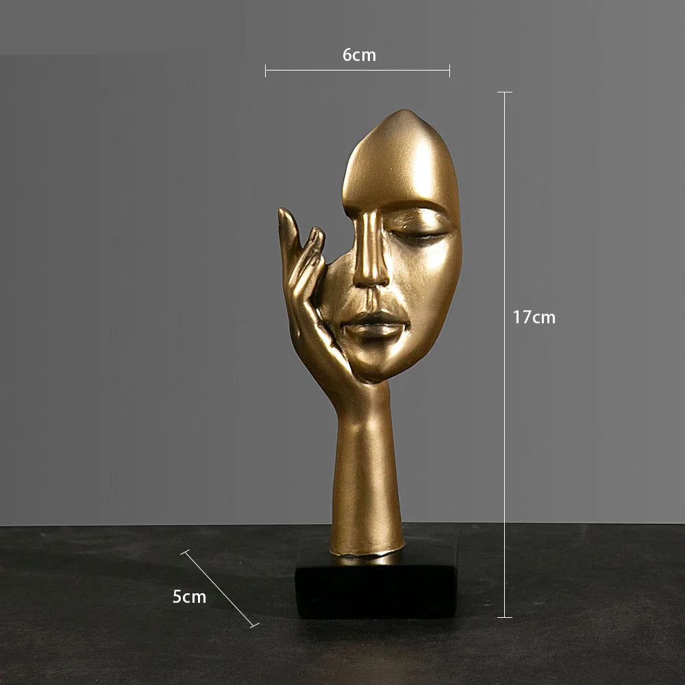 Elegant Huvudskulptur i Harts – Abstrakt Mask med Hand för Hem & Kontor