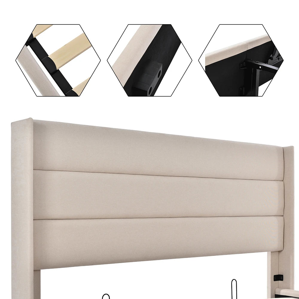 KOMHTOM Förvaringssäng 140×200 cm – Beige Linne
