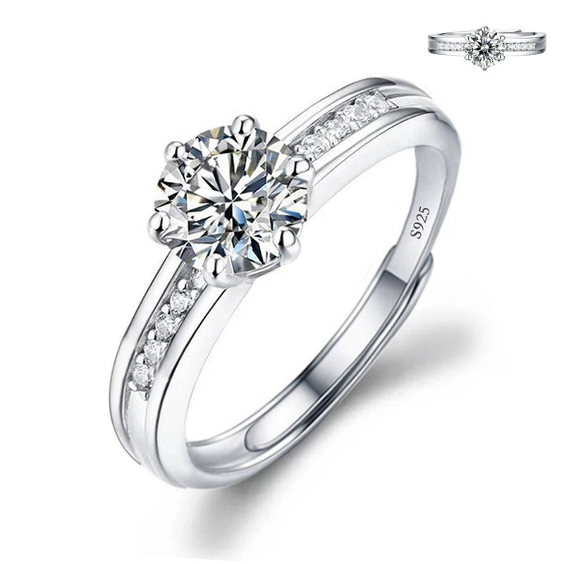 Justerbar Moissanite Förlovningsring – Öppen Design i Silverpläterad Koppar – Elegant & Prisvärd