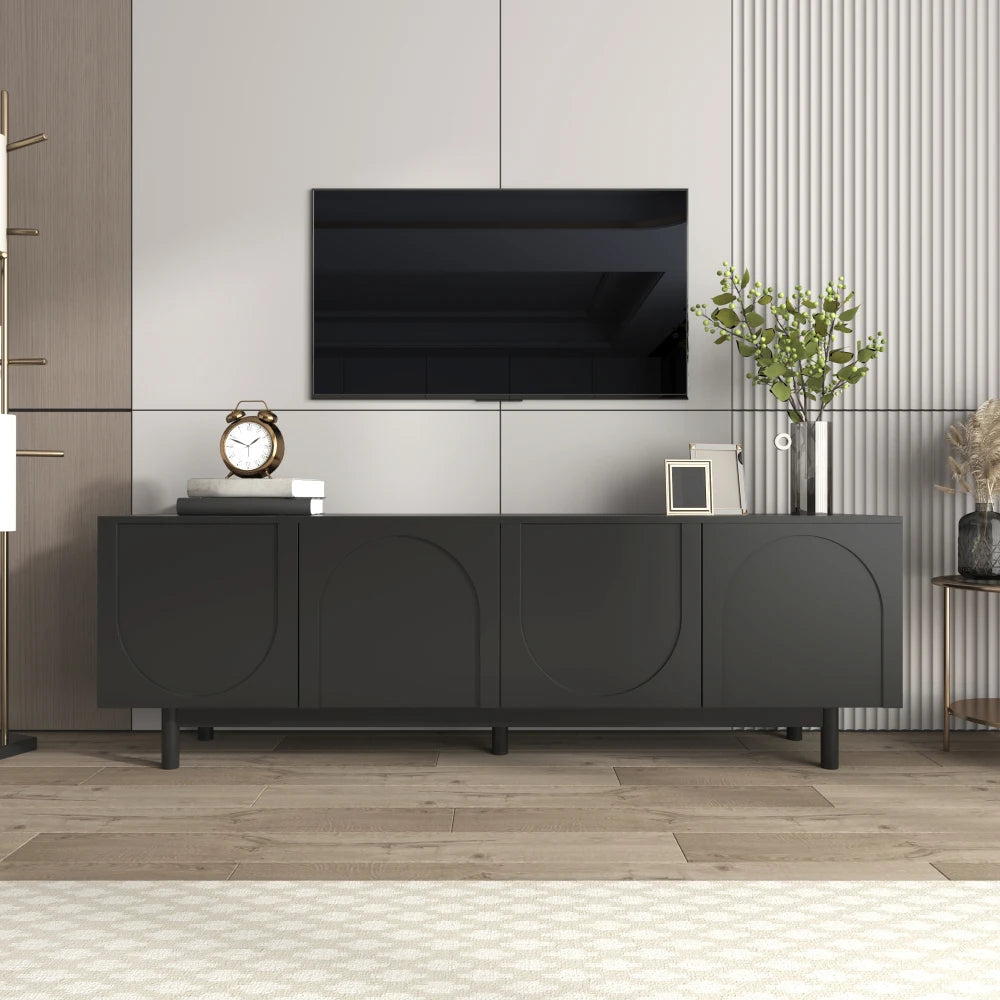 Modern Svart TV-bänk – Elegant Design med Justerbar Förvaring