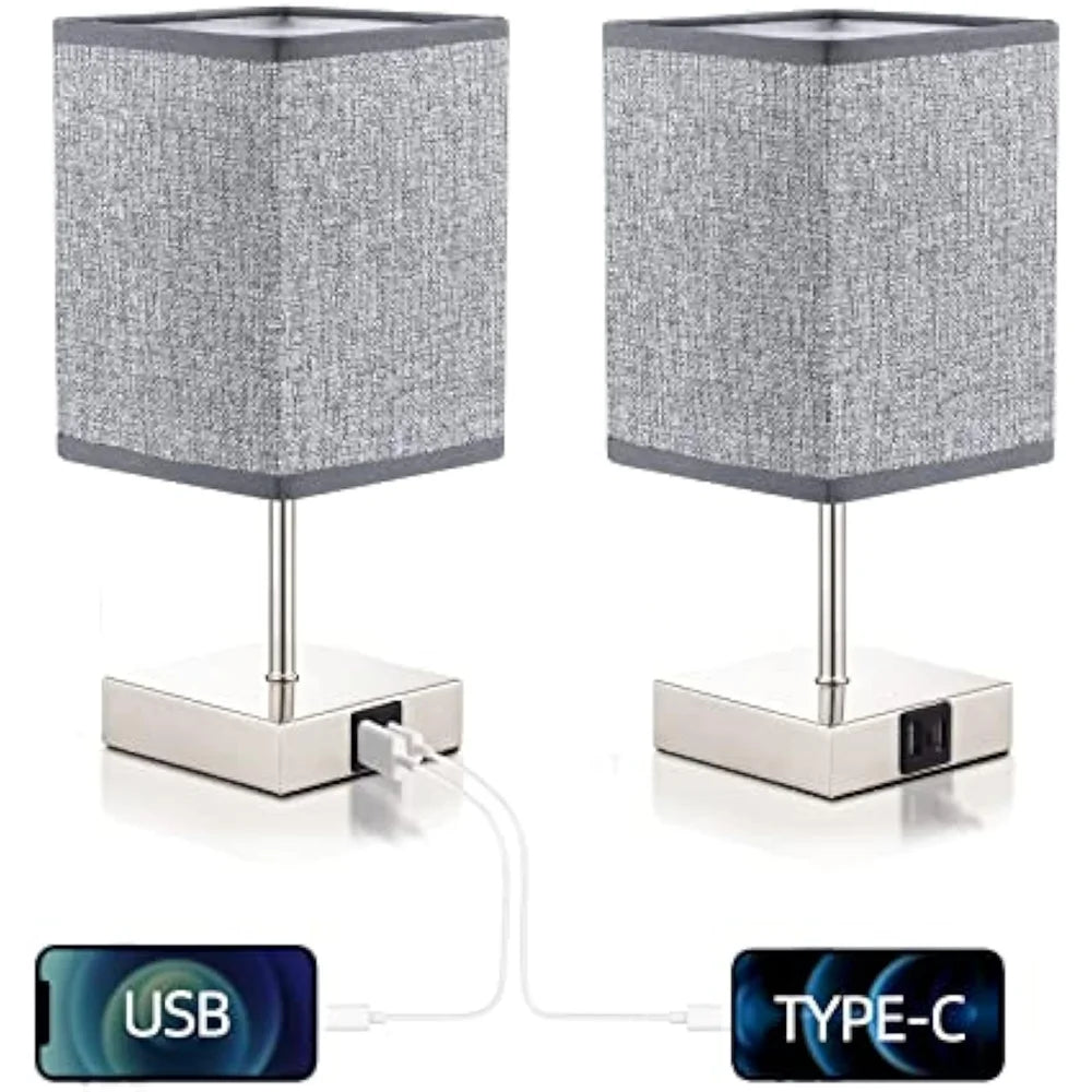 2-pack LED Bordslampor med USB & Type-C – Touchstyrning & Snabbladdning