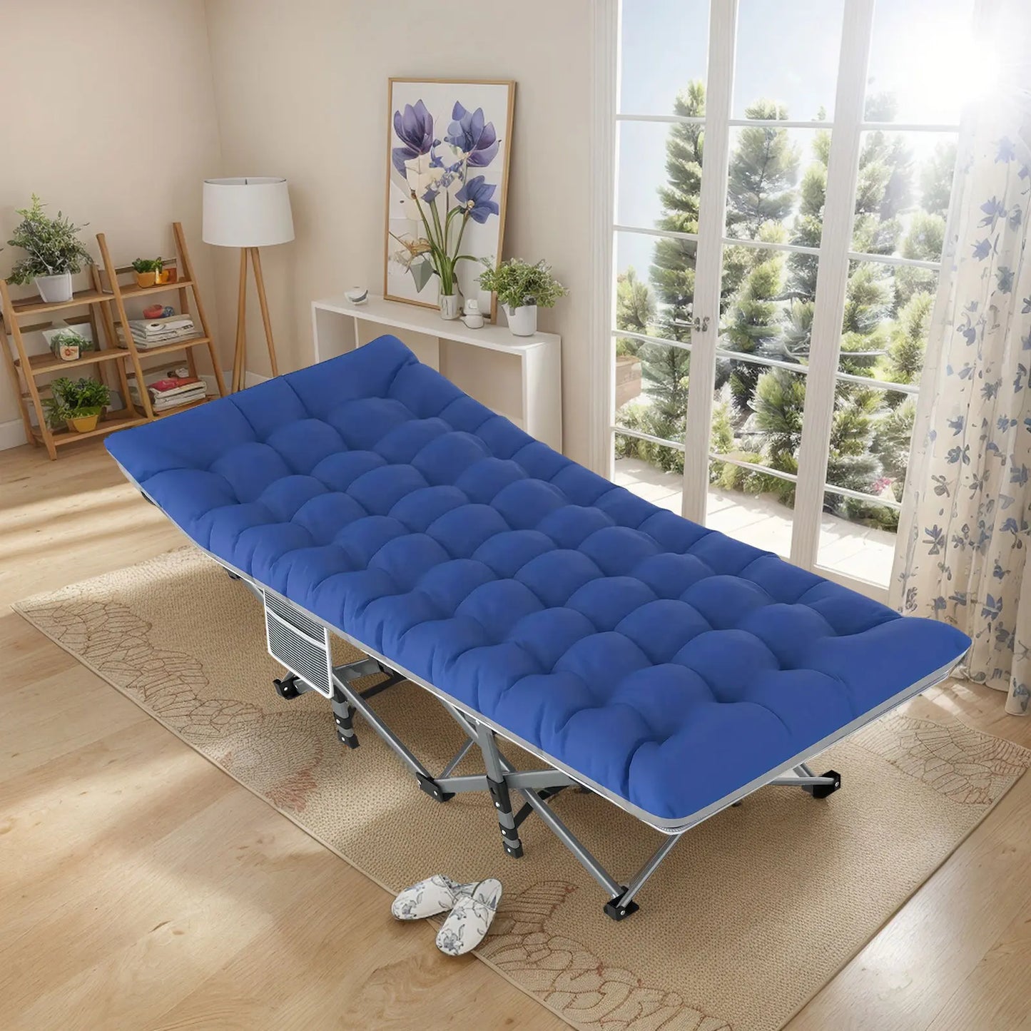 Modern Hopfällbar Campingsäng med Förvaring – 190x71x37 cm