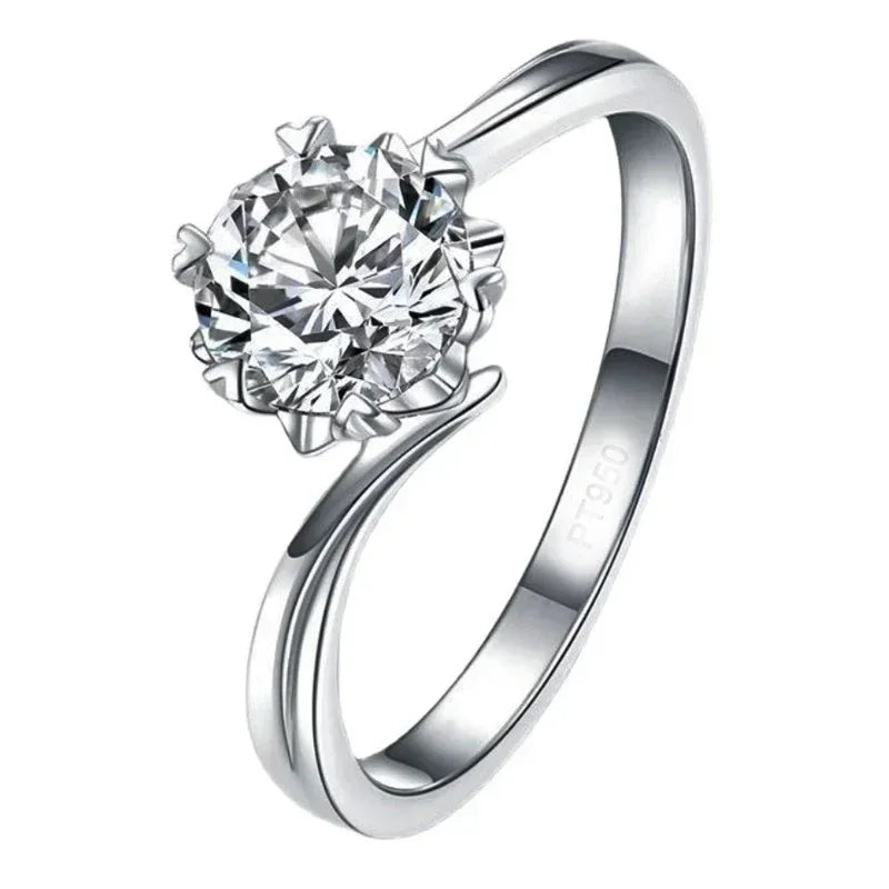 Äkta PT950 Platina Ring med 1ct Moissanite – Certifierad Bröllopsring för Kvinnor