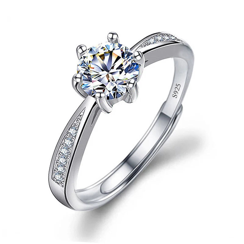 Justerbar Moissanite Förlovningsring – Öppen Design i Silverpläterad Koppar – Elegant & Prisvärd