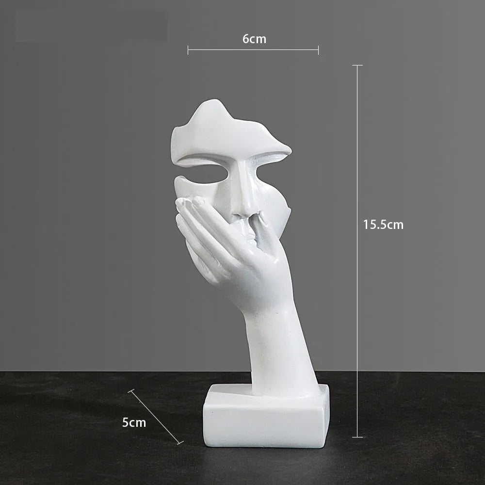 Elegant Huvudskulptur i Harts – Abstrakt Mask med Hand för Hem & Kontor