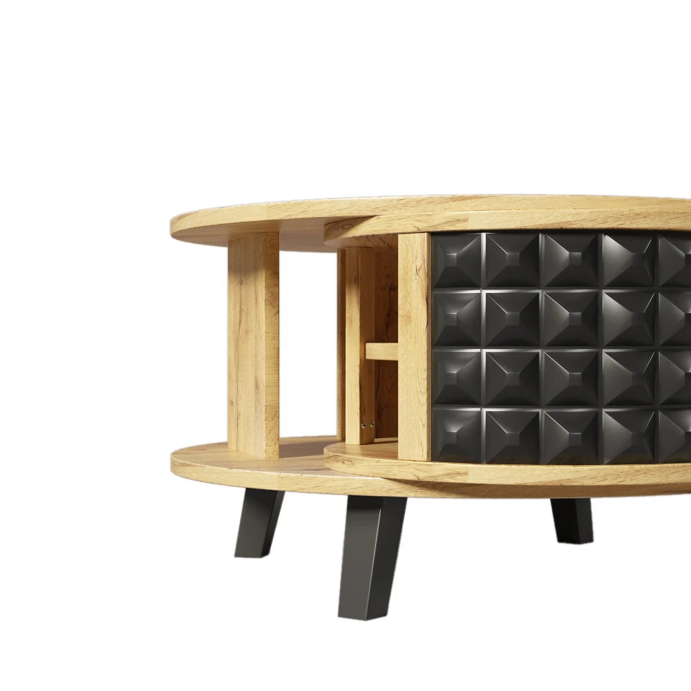 Roterbart Soffbord 2-i-1 – Med Dold Hylla – Modern Design i Trä & Svart – 85.2×80×45.2 cm