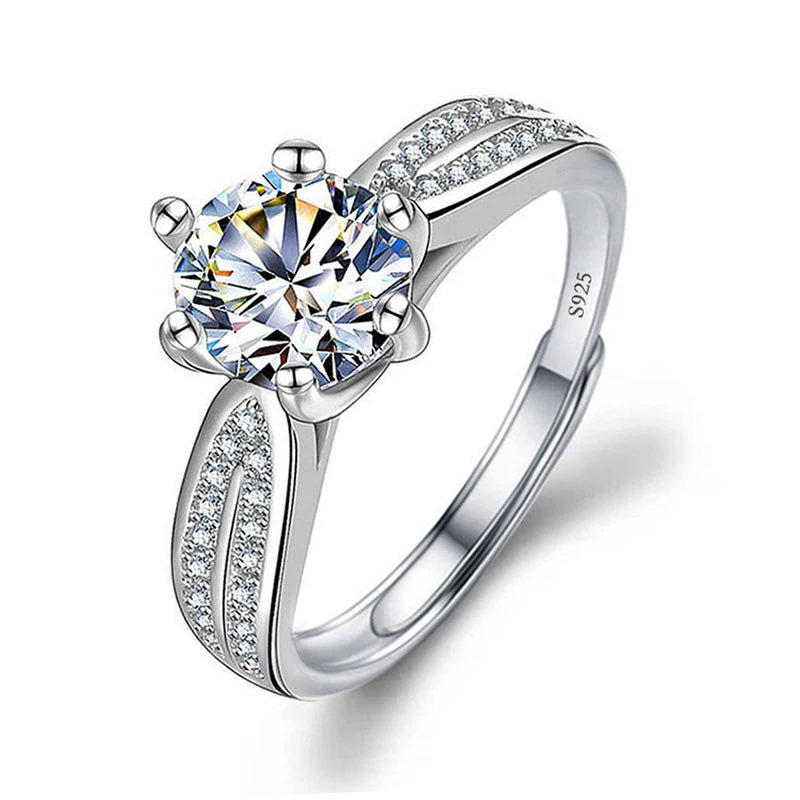 Justerbar Moissanite Förlovningsring – Öppen Design i Silverpläterad Koppar – Elegant & Prisvärd