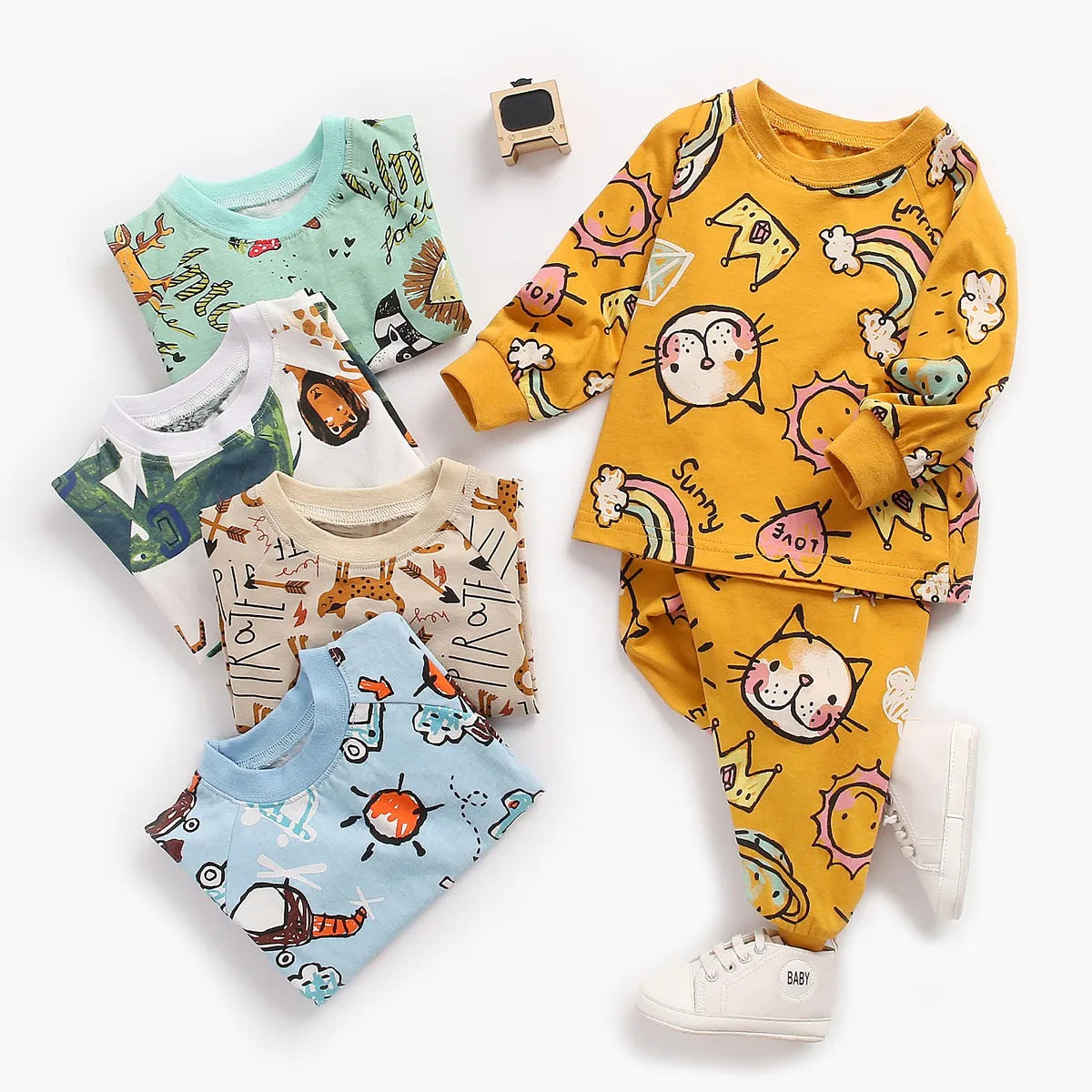Sanlutoz Baby Pyjamas – 100% Kammad Bomull – Djurmotiv – 2-delad Set för Nyfödda & Småbarn (0–4 år)