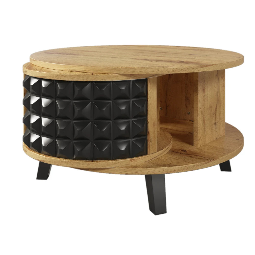 Roterbart Soffbord 2-i-1 – Med Dold Hylla – Modern Design i Trä & Svart – 85.2×80×45.2 cm