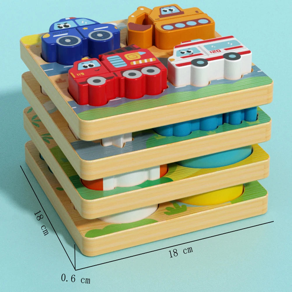 4-i-1 Träpussel för Barn – Djurmotiv & 3D Design – Pedagogisk Lek för Tidig Inlärning