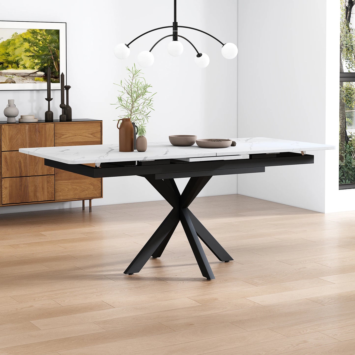 Utdragbart Matbord – Automatisk Funktion, Rektangulär Design, Modern Stil för Matsal & Vardagsrum