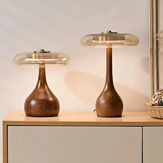 Retro Bordslampa i Fransk Stil – Glas & Trä – För Sovrum, Vardagsrum eller Hotell