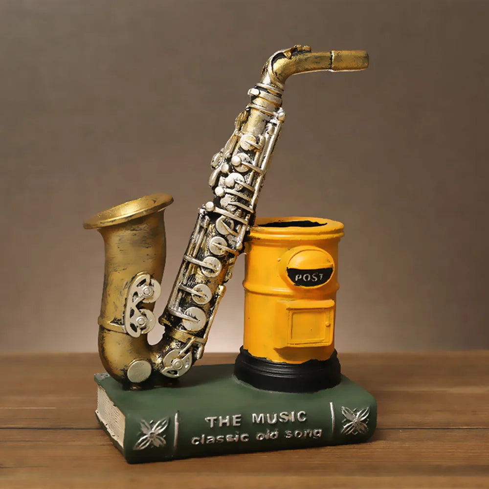 Konstnärlig Pennhållare i Resin – Saxofon & Fiol Design – För Hem & Kontor