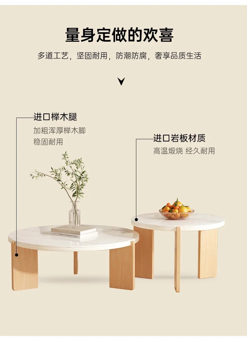 OLOEY Lyxigt Rundt Soffbord – Japansk Design & Modern Enkelhet