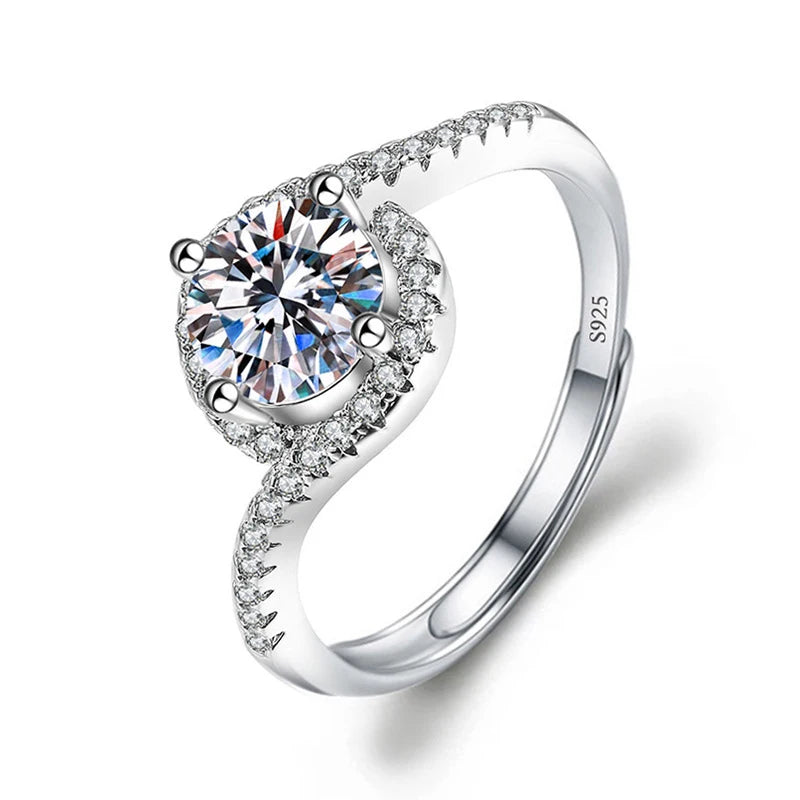 Justerbar Moissanite Förlovningsring – Öppen Design i Silverpläterad Koppar – Elegant & Prisvärd