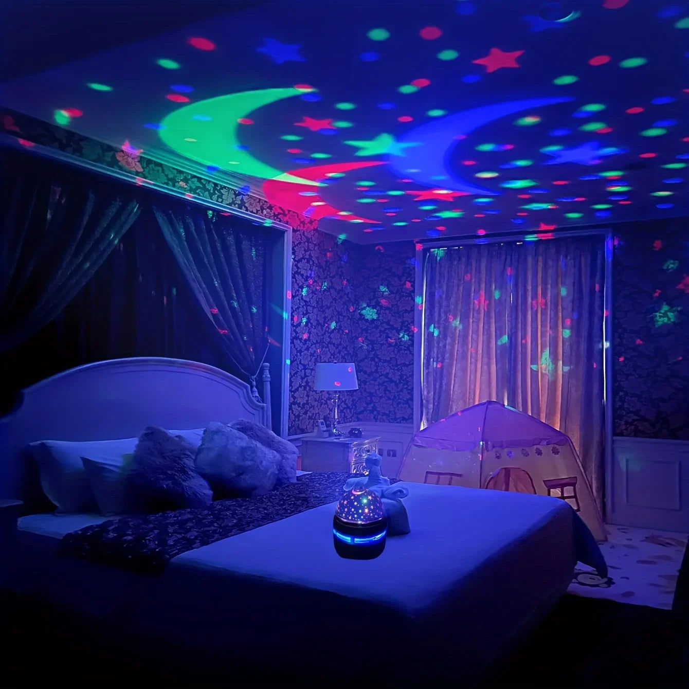 LED Stjärnhimmel Projektorlampa – Roterande nattlampa med måne & stjärnor (USB)