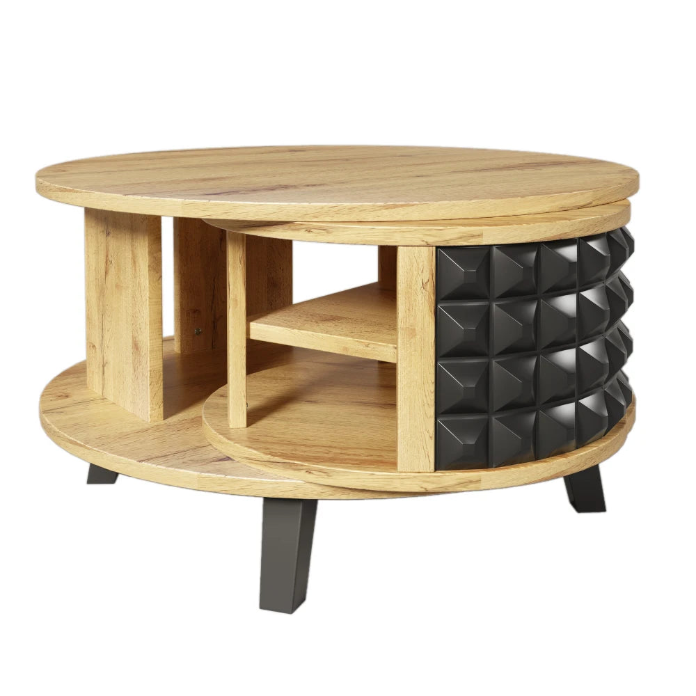 Roterbart Soffbord 2-i-1 – Med Dold Hylla – Modern Design i Trä & Svart – 85.2×80×45.2 cm