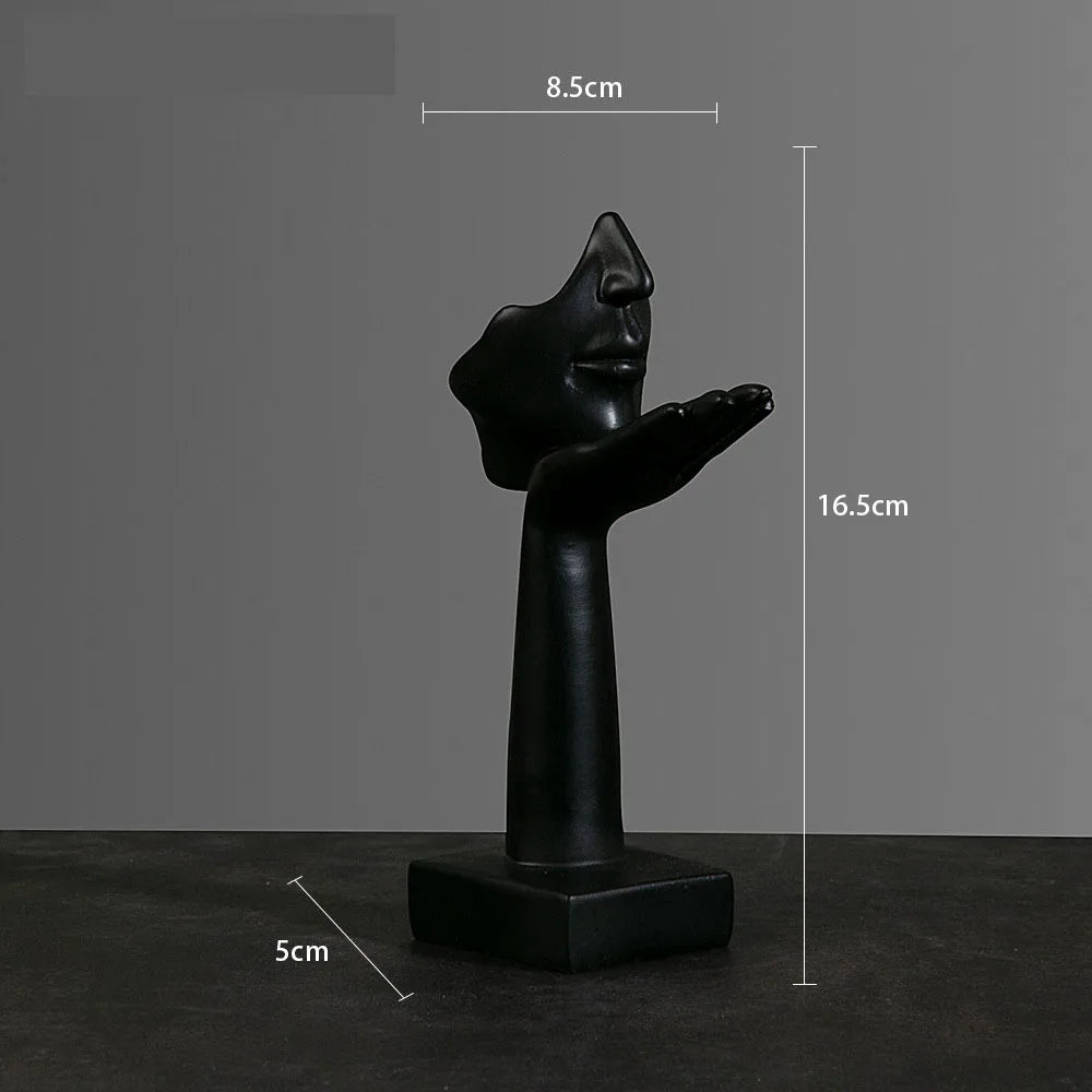 Elegant Huvudskulptur i Harts – Abstrakt Mask med Hand för Hem & Kontor