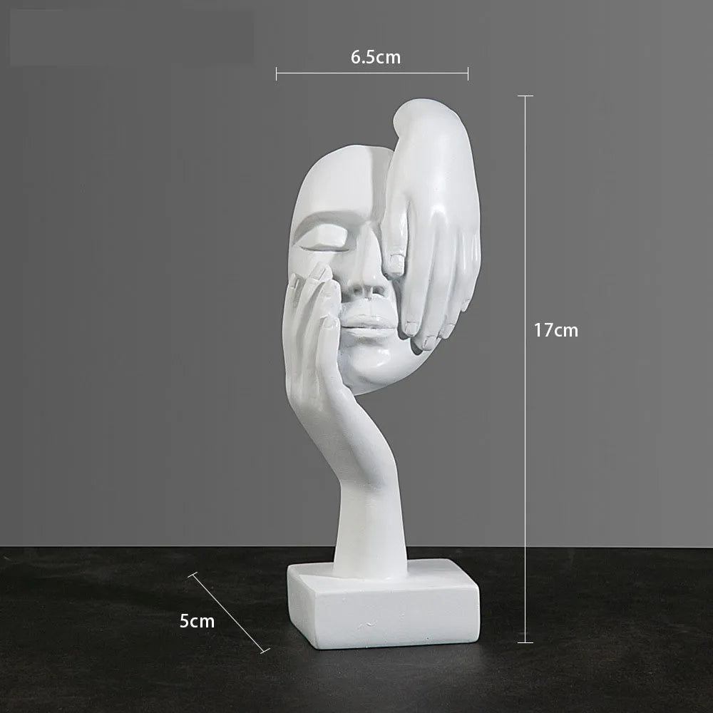 Elegant Huvudskulptur i Harts – Abstrakt Mask med Hand för Hem & Kontor