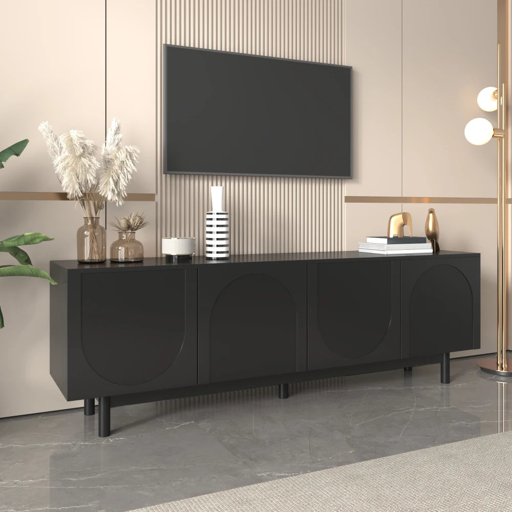 Modern Svart TV-bänk – Elegant Design med Justerbar Förvaring