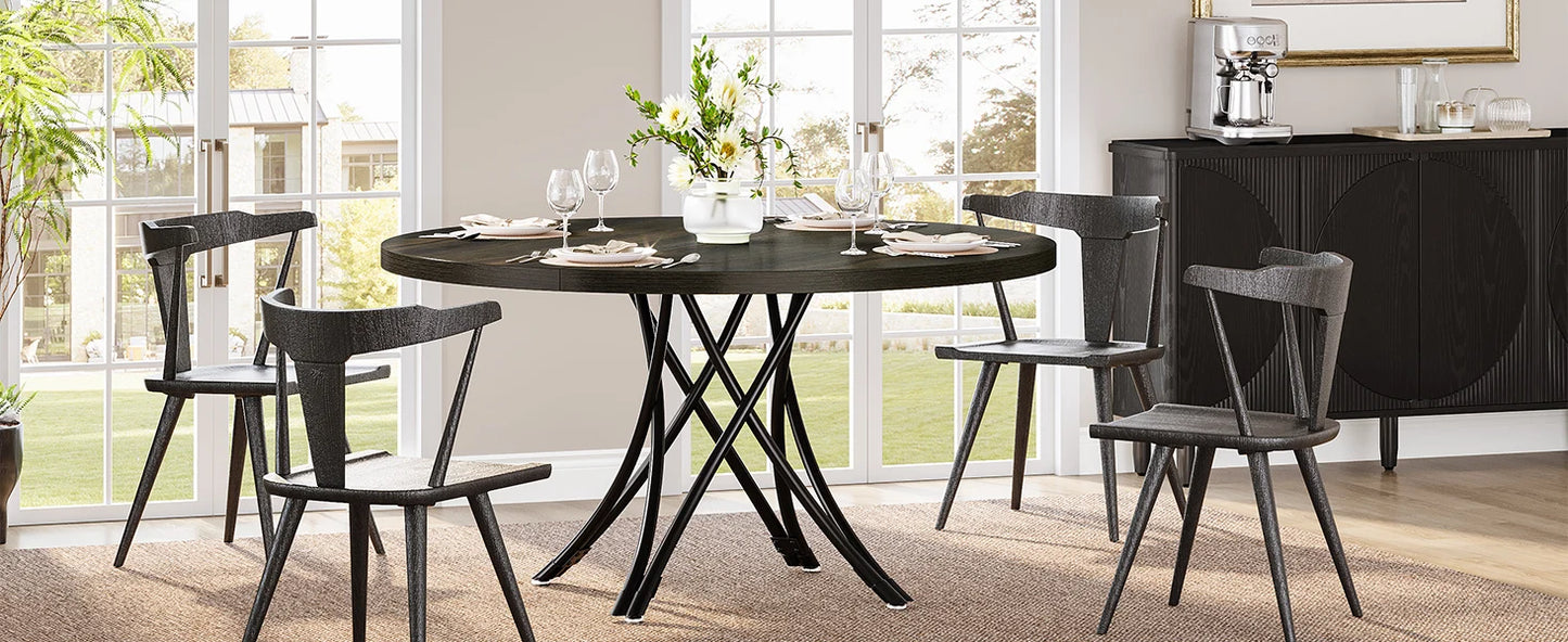 Tribesigns Runt Matbord – 120 cm Industriell Lantstil för 4–6 Personer