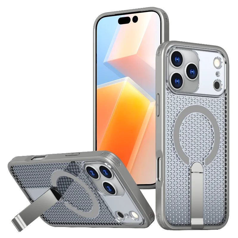 Magnetiskt Lyxskal med Stativ – För iPhone 17 Pro Max / Air – Magsafe-kompatibelt & Värmeavledande