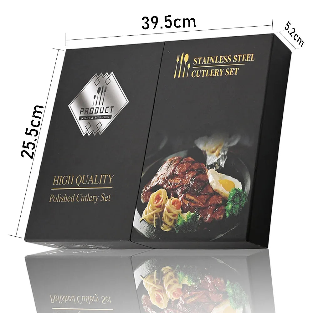 KNGZI Lyxigt Bestickset i Rostfritt Stål – 24-delar för 6 personer (med eller utan presentförpackning)