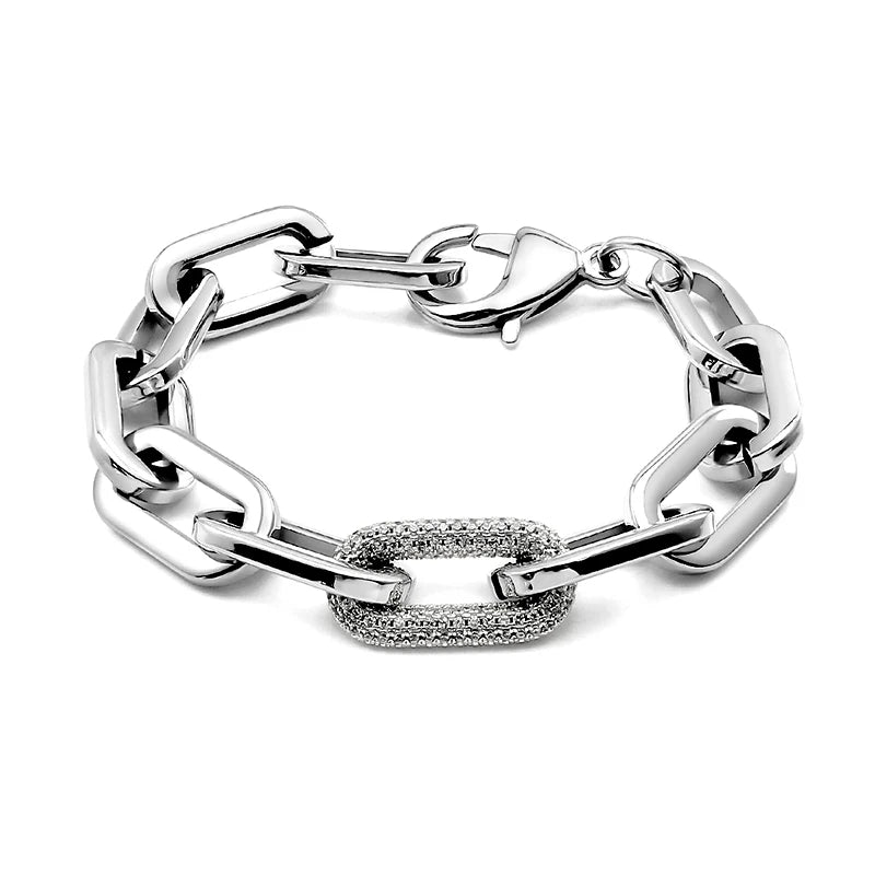 Tjock Länk-Kedjehalsband med Kristaller – 316L Rostfritt Stål – Guld & Silver – Unisex Hiphop Stil