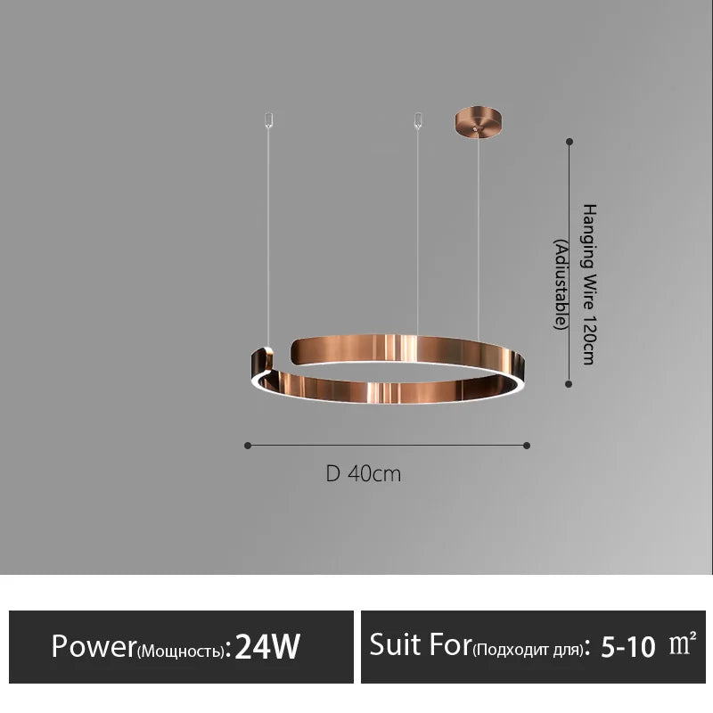 Nordisk LED Ringformad Taklampa – Modern Design i Roséguld, Svart, Vitt & Guld